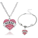 Nurses Love & Heart Crystal Charm Pendant Necklace & Bracelet (3 Colors)