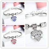 Nurses Love & Heart Crystal Charm Bracelet (3 Colors)