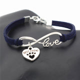 "Paw Print BFF" Pet Love & Inifinity Heart Charm Bracelet (10 Colors)