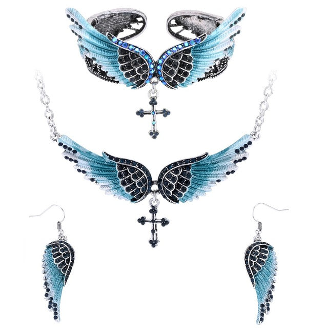 Angel Wings Cross Crystal Jewelry Set (8 Colors) – Crazy Aunt Karen's