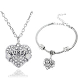 Nurses Love & Heart Crystal Charm Pendant Necklace & Bracelet (3 Colors)