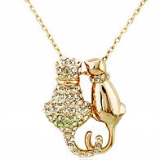 Two Cats Rhinestone Pendant Necklace (2 Colors)