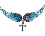 Angel Wings Cross Crystal Necklace (10 Colors)