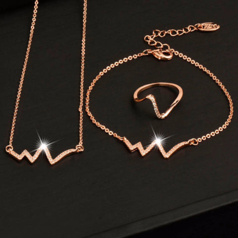 Nurses Rose Gold Crystal ECG Heartbeat Jewelry Set