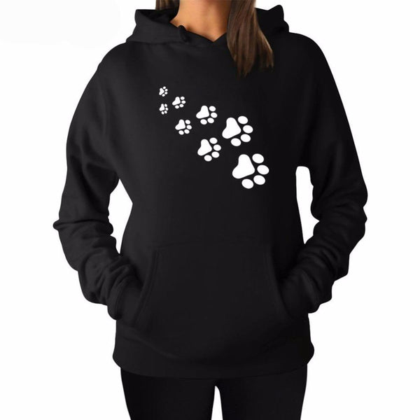 売れ筋商品|||エルエーポップアート カットソー トップス レディース Women's Dog Paw Prints Word Art Hooded Sweatshirt Black Cat & Dog Paw Prints