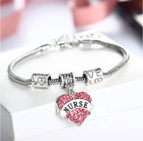Nurses Love & Heart Crystal Charm Bracelet (3 Colors)