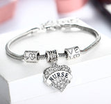Nurses Love & Heart Crystal Charm Bracelet (3 Colors)