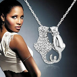 Two Cats Rhinestone Pendant Necklace (2 Colors)