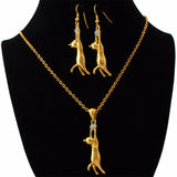 "Hang in There" Cat Pendant Necklace & Earrings (2 Colors)