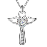 Angel Cross Heart Pendant Necklace (2 Colors)