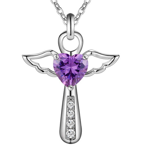 Angel Cross Heart Pendant Necklace (2 Colors)