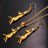 "Hang in There" Cat Pendant Necklace & Earrings (2 Colors)