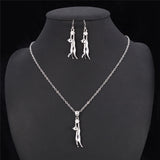 "Hang in There" Cat Pendant Necklace & Earrings (2 Colors)