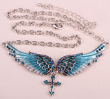 Angel Wings Cross Crystal Necklace (10 Colors)