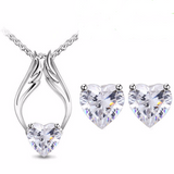 Heart Angel Wings Pendant Necklace & Earrings Set (3 Colors)