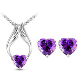 Heart Angel Wings Pendant Necklace & Earrings Set (3 Colors)