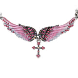 Angel Wings Cross Crystal Necklace (10 Colors)