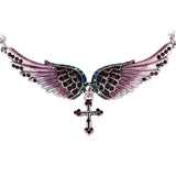 Angel Wings Cross Crystal Necklace (10 Colors)