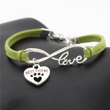 "Paw Print BFF" Pet Love & Inifinity Heart Charm Bracelet (10 Colors)