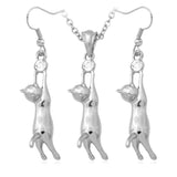 "Hang in There" Cat Pendant Necklace & Earrings (2 Colors)