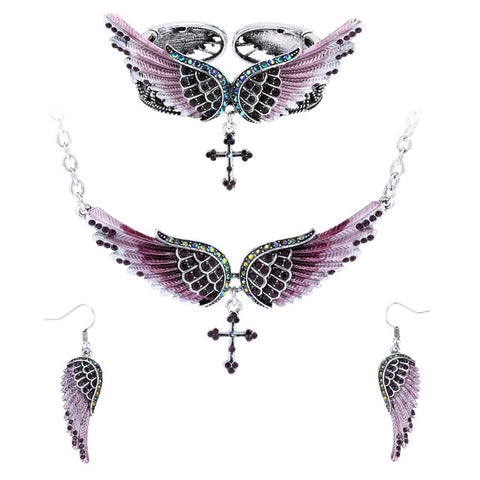 Angel Wings Cross Crystal Jewelry Set (8 Colors)