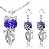 Crystal Cat Pendant Necklace & Earrings (4 Colors)