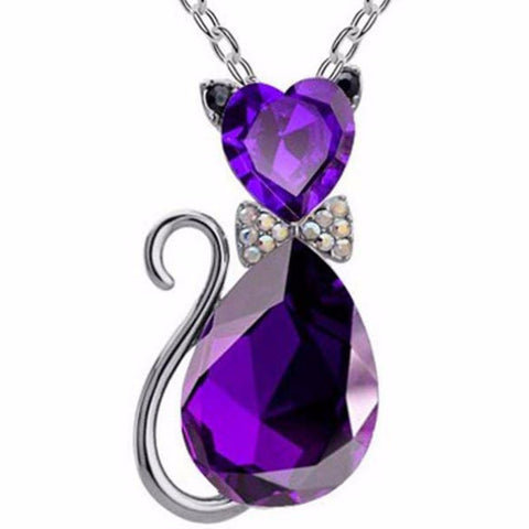 Crystal Cat Pendant Necklace (9 Colors)